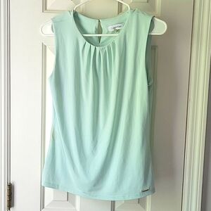 Calvin Klein Solid Pleated Crew Neck Knit Tank Top